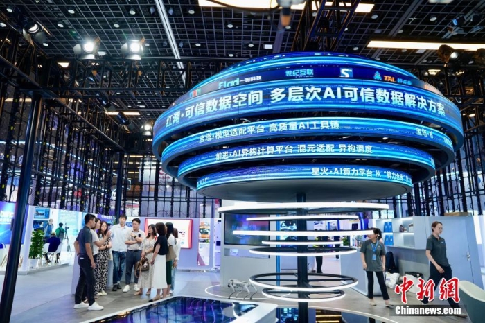 7月3日，2024全球數(shù)字經(jīng)濟大會數(shù)字經(jīng)濟沉浸式體驗區(qū)及新技術(shù)、新產(chǎn)品發(fā)布區(qū)吸引參觀者。<a target='_blank' href='/'>中新社</a>記者 陳芳婷 攝