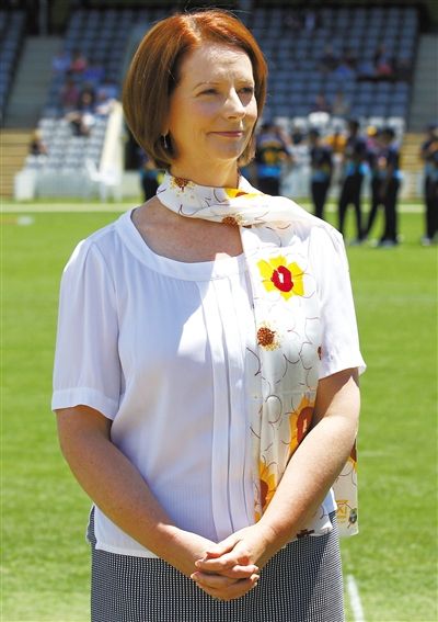 29日，堪培拉，澳大利亞總理吉拉德觀看板球比賽。