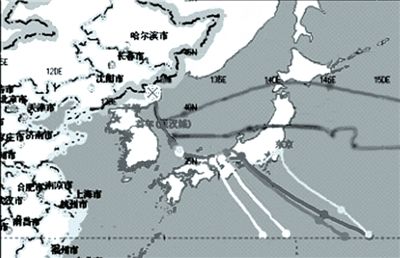 中國(guó)環(huán)保部發(fā)布的模擬軌跡圖。